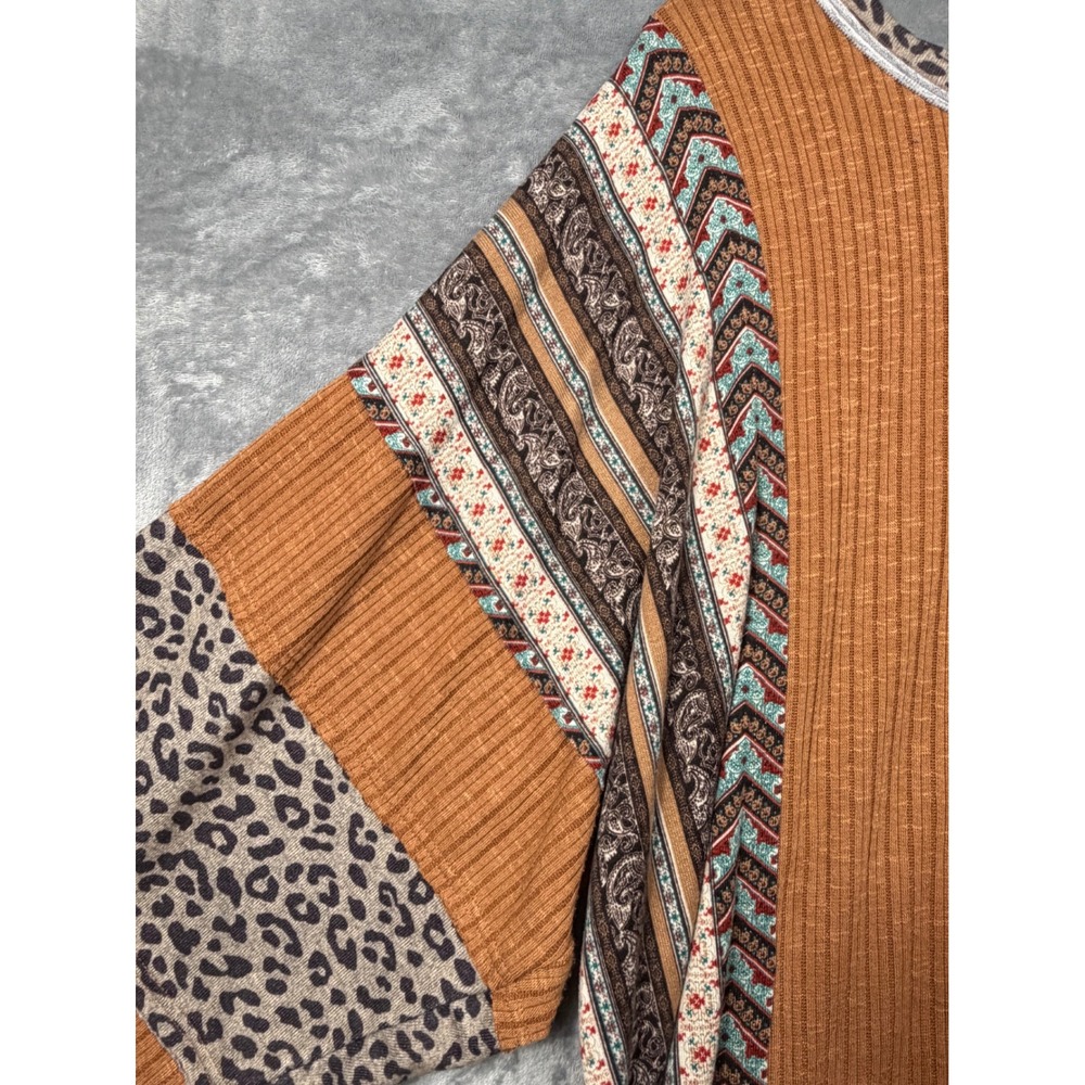 Gigio Plus Mixed Print Ribbed Knit Top Leopard Paisley Patchwork 1XL - Picture 3 of 8